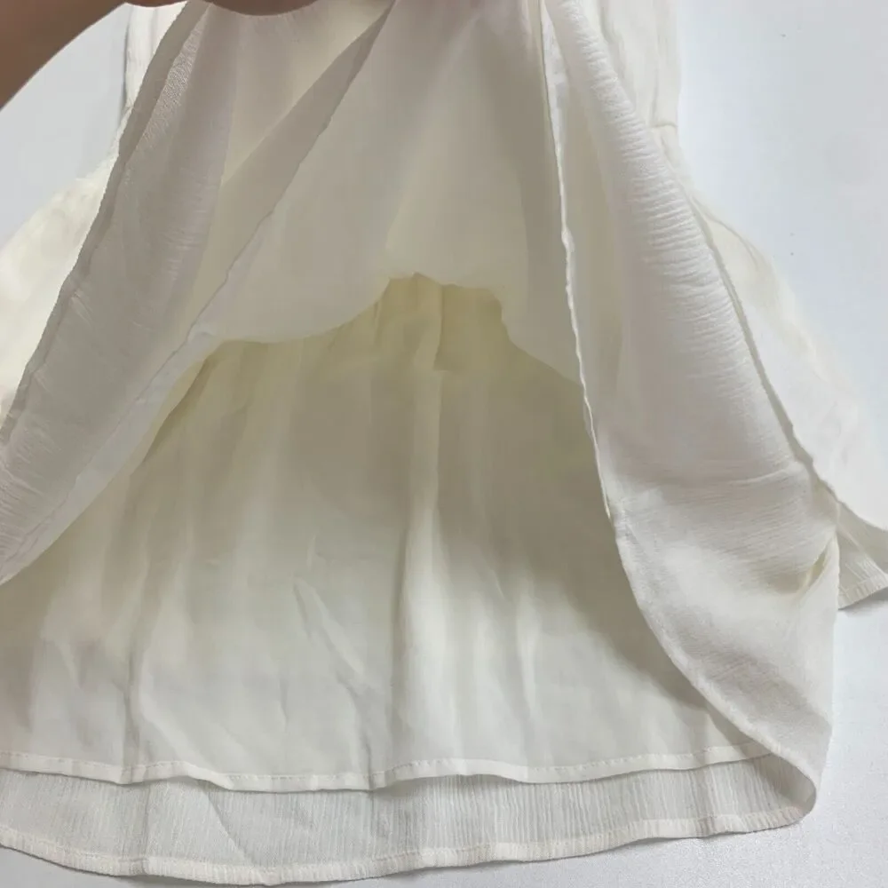 Tart Collections Smocked Waist Dress Womens M Medium White Tassel V Neck Lined